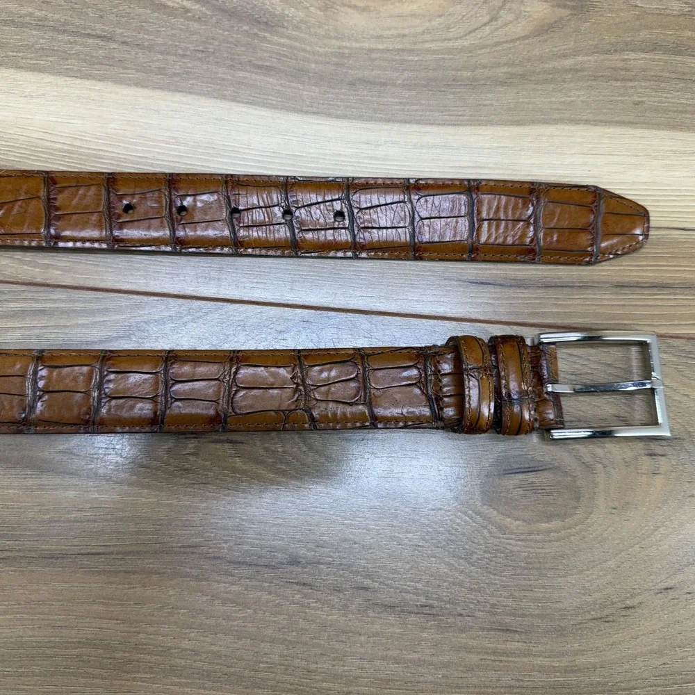 Martin Dingman Alligator Grain Mens Belt 36/90 Brown Hand Made USA Business